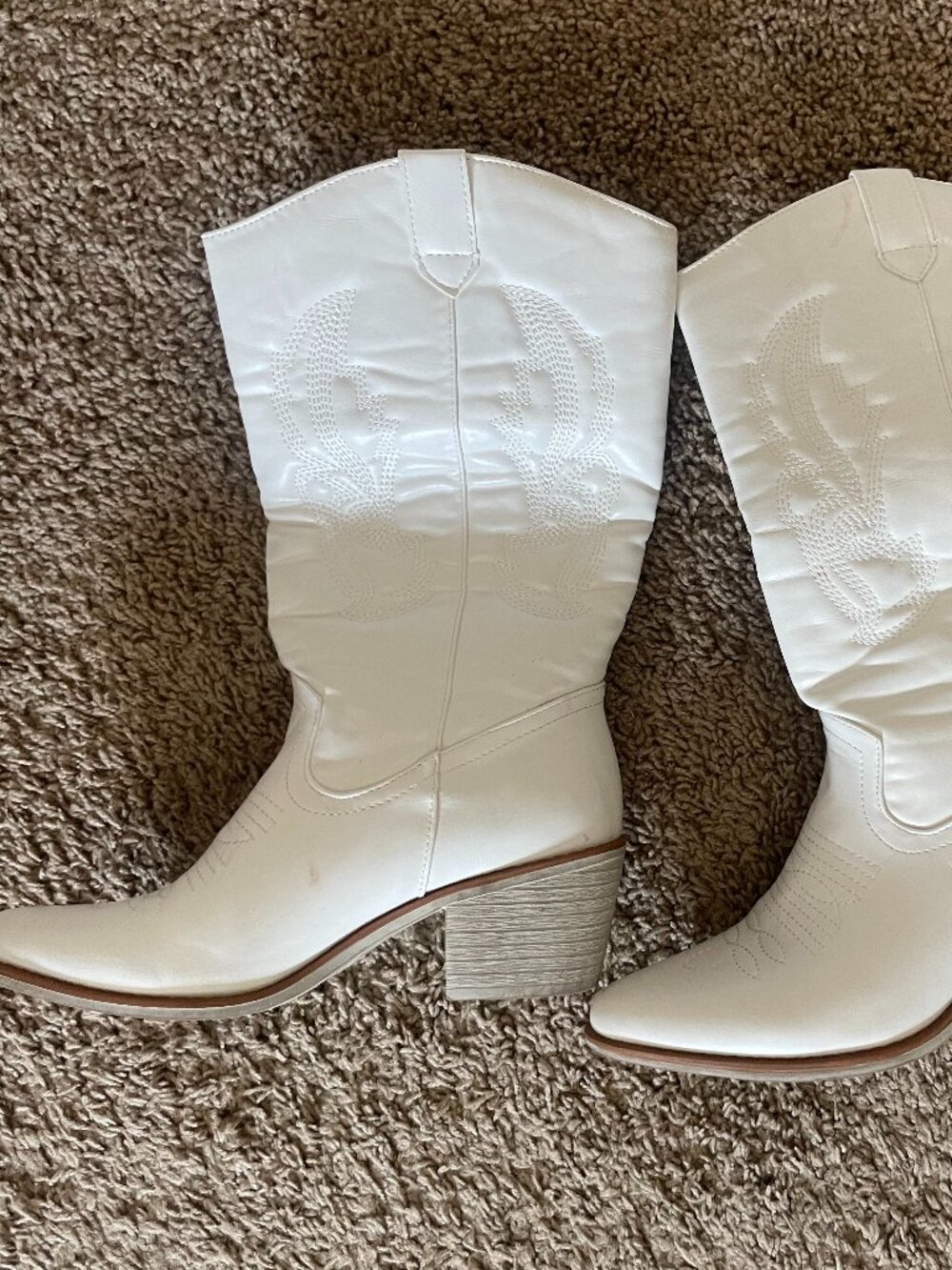 White Leather Boots - Size 8